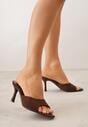 Brązowe Klapki na Szpilce z Imitacji Zamszu z Noskiem Peep Toe Merissaura