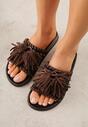 Czarne Klapki Boho z Ozdobnymi Frędzlami Samsonitta
