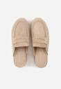 Beżowe Klapki Drewniaki o Fasonie Loafersów z Ozdobnymi Nitami Sargita