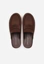 Brązowe Klapki Drewniaki o Fasonie Loafersów z Ozdobnymi Nitami Sargita