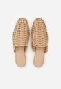 Ciemnobeżowe Ażurowe Klapki Mule z Plecioną Cholewką Raguela