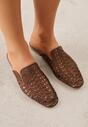Brązowe Ażurowe Klapki Mule z Plecioną Cholewką Raguela