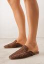 Brązowe Ażurowe Klapki Mule z Plecioną Cholewką Raguela