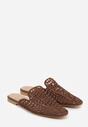 Brązowe Ażurowe Klapki Mule z Plecioną Cholewką Raguela