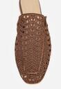 Brązowe Ażurowe Klapki Mule z Plecioną Cholewką Raguela