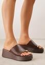 Brązowe Klapki Japonki na Koturnie w Stylu Drewniaków Triaqueena