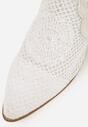 Białe Botki Kowbojki na Stożku z Ażurową Cholewką z Haftem Isarna