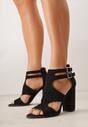 Czarne Sandały na Wysokim Słupku z Perforacją z Imitacji Zamszu Meeyah