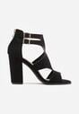 Czarne Sandały na Wysokim Słupku z Perforacją z Imitacji Zamszu Meeyah