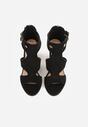 Czarne Sandały na Wysokim Słupku z Perforacją z Imitacji Zamszu Meeyah