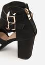 Czarne Sandały na Wysokim Słupku z Perforacją z Imitacji Zamszu Meeyah