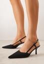 Czarne Ażurowe Sandały na Szpilce Typu Slingback Pavidia