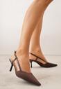 Brązowe Ażurowe Sandały na Szpilce Typu Slingback Pavidia
