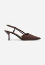 Brązowe Ażurowe Sandały na Szpilce Typu Slingback Pavidia