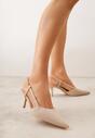 Beżowe Ażurowe Sandały na Szpilce Typu Slingback Pavidia