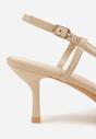Beżowe Ażurowe Sandały na Szpilce Typu Slingback Pavidia