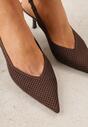Brązowe Sandały Slingback z Ażurową Cholewką i Szpiczastym Noskiem Beethovia