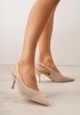 Beżowe Sandały Slingback z Ażurową Cholewką i Szpiczastym Noskiem Beethovia