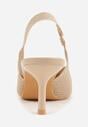 Beżowe Sandały Slingback z Ażurową Cholewką i Szpiczastym Noskiem Beethovia