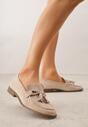 Beżowe Mokasyny z Imitacji Zamszu z Aplikacją w Kształcie Kokardy z Frędzlami Edea