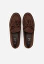 Brązowe Mokasyny z Imitacji Zamszu z Aplikacją w Kształcie Kokardy z Frędzlami Edea