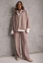 Beżowy Komplet Dresowy z Dzianiny z Wiskozą Bluza i Spodnie Wide Leg Nevelida