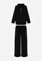 Czarny Komplet Dresowy z Dzianiny z Wiskozą Bluza i Spodnie Wide Leg Nevelida