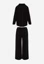 Czarny Komplet Dresowy z Dzianiny z Wiskozą Bluza i Spodnie Wide Leg Nevelida