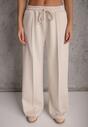 Jasnobeżowy Komplet Dresowy z Dzianiny z Wiskozą Bluza i Spodnie Wide Leg Nevelida