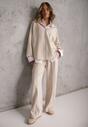 Jasnobeżowy Komplet Dresowy z Dzianiny z Wiskozą Bluza i Spodnie Wide Leg Nevelida