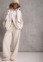 Jasnobeżowy Komplet Dresowy z Dzianiny z Wiskozą Bluza i Spodnie Wide Leg Nevelida
