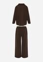 Ciemnobrązowy Komplet Dresowy z Dzianiny z Wiskozą Bluza i Spodnie Wide Leg Nevelidaa