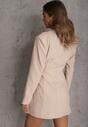 Beżowa Sukienka-Marynarka o Kopertowym Kroju z Wiązaniem w Pasie Verluva