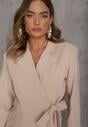 Beżowa Sukienka-Marynarka o Kopertowym Kroju z Wiązaniem w Pasie Verluva