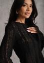 Czarna Bluzka z Koronki Ozdobiona Rozszerzanymi Rękawami Lertiola