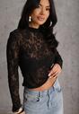 Czarna Bluzka Półgolf z Koronki Dinita