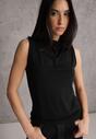 Czarna Bluzka Top Bez Rękawów ze Stójką Nedire