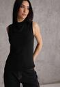 Czarna Bluzka Top Bez Rękawów ze Stójką Nedire