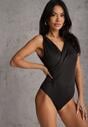Czarne Kopertowe Body Bez Rękawów Edalwen