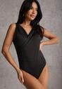 Czarne Kopertowe Body Bez Rękawów Edalwen
