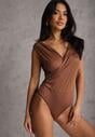 Brązowe Kopertowe Body Bez Rękawów Edalwen
