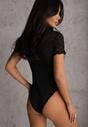 Czarne Body z Koronki z Krótkim Rękawem Dorilie