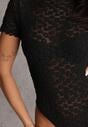Czarne Body z Koronki z Krótkim Rękawem Dorilie