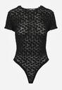 Czarne Body z Koronki z Krótkim Rękawem Dorilie