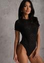 Czarne Body z Koronki z Krótkim Rękawem Dorilie