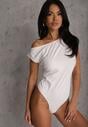 Białe Body o Asymetrycznym Kroju z Marszczeniem Asintlia