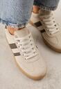 Beżowo-Brązowe Sneakersy Typu Tenisówki Ozdobione Paskami po Bokach Fefia