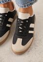Czarno-Beżowe Casualowe Sneakersy na Płaskiej Podeszwie z Paskami Jereria