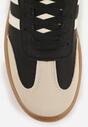 Czarno-Beżowe Casualowe Sneakersy na Płaskiej Podeszwie z Paskami Jereria