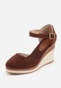 Brązowe Sandały na Plecionym Koturnie ze Sprzączką Catlinna